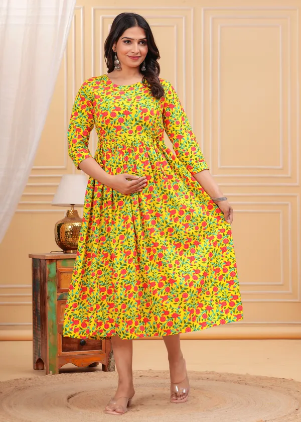 Pink_Printed_Maternity_Gown_Kurta_For_Women