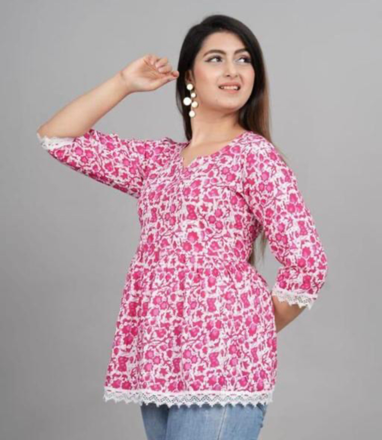 Pink_Floral_Printed_Regular_Kurta_Tops_For_Women