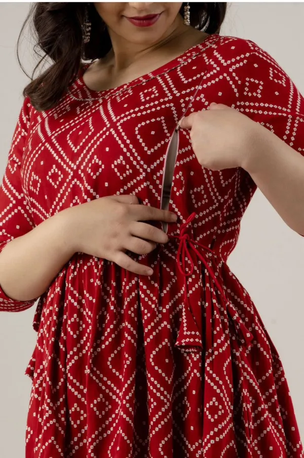 Red_Printed_Maternity_Gown_Kurta_For_Women