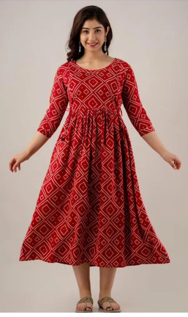 Red_Printed_Maternity_Gown_Kurta_For_Women
