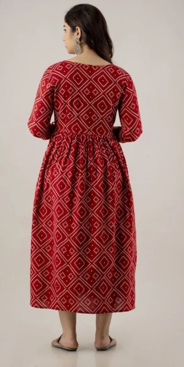 Red_Printed_Maternity_Gown_Kurta_For_Women