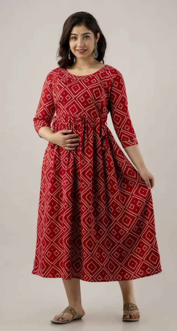 Red_Printed_Maternity_Gown_Kurta_For_Women