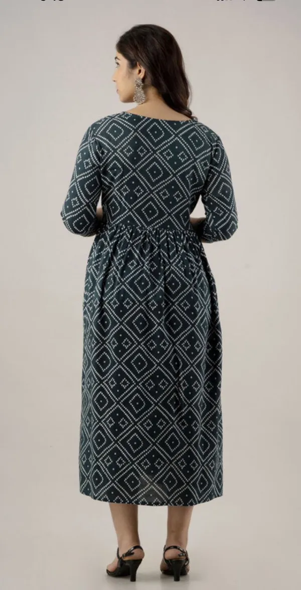 Green_Printed_Maternity_Gown_Kurta_For_Women