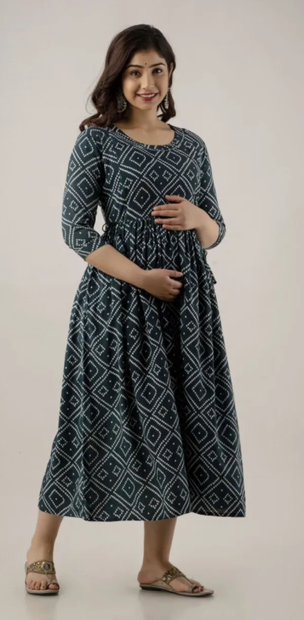 Green_Printed_Maternity_Gown_Kurta_For_Women