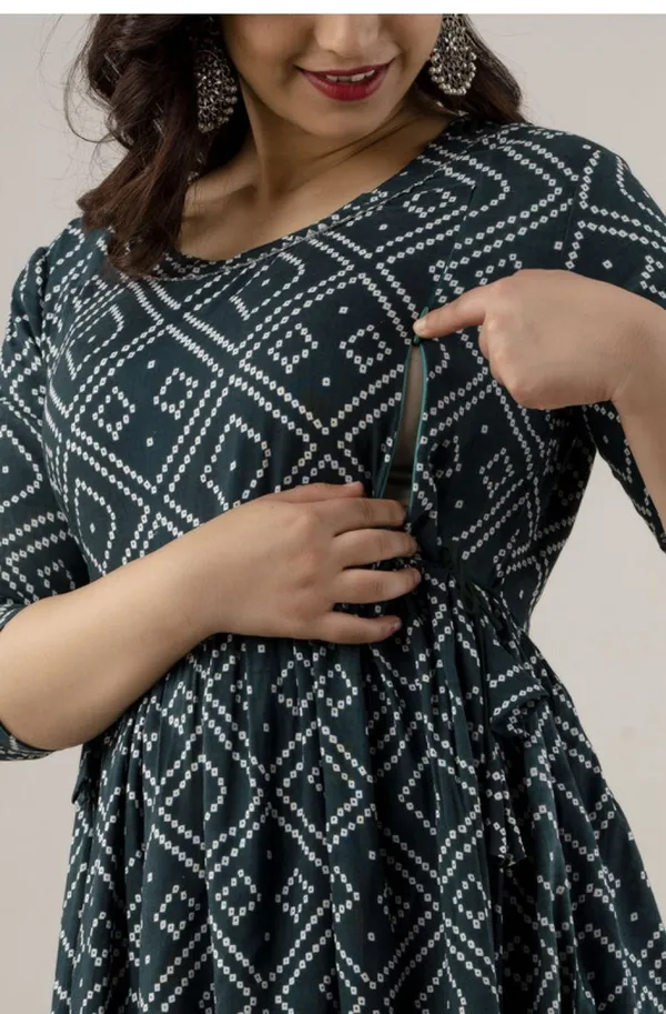 Green_Printed_Maternity_Gown_Kurta_For_Women