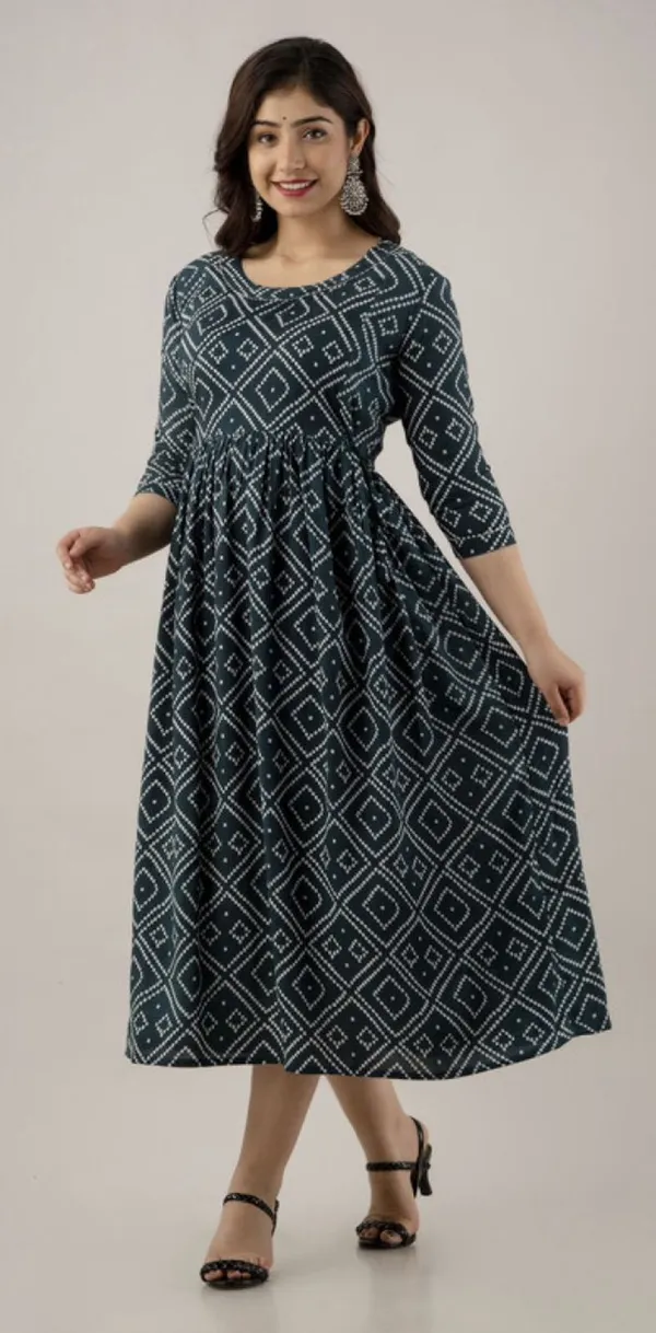 Green_Printed_Maternity_Gown_Kurta_For_Women