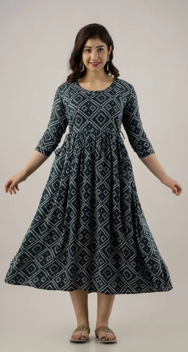 Green_Printed_Maternity_Gown_Kurta_For_Women