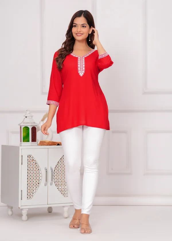 Red_Embroidered_A-Line_Kurtis_For_Women