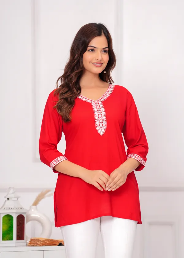 Red_Embroidered_A-Line_Kurtis_For_Women