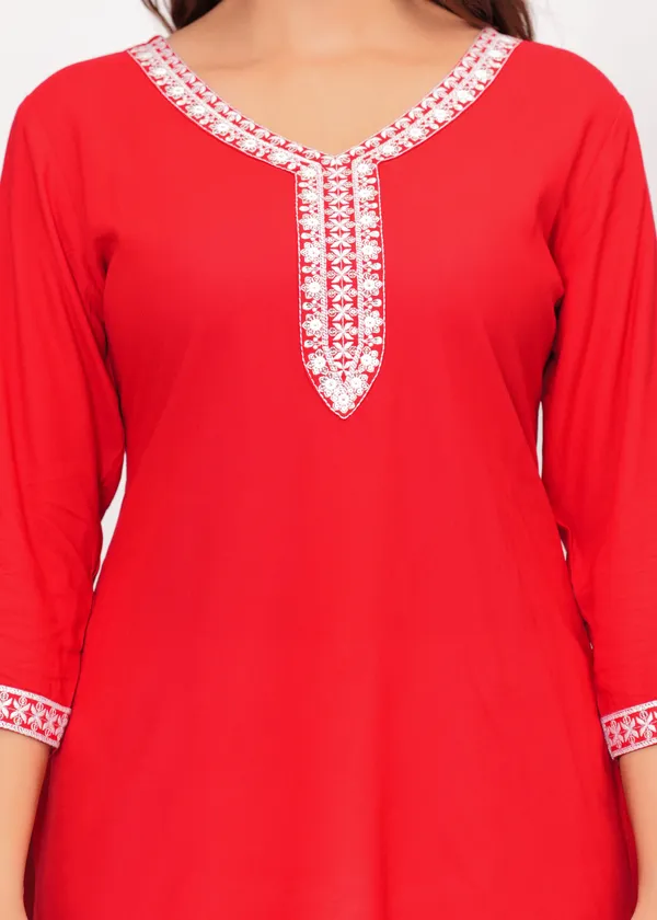 Red_Embroidered_A-Line_Kurtis_For_Women