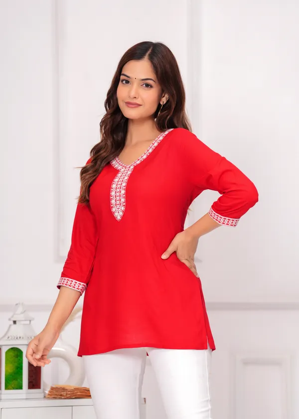 Red_Embroidered_A-Line_Kurtis_For_Women