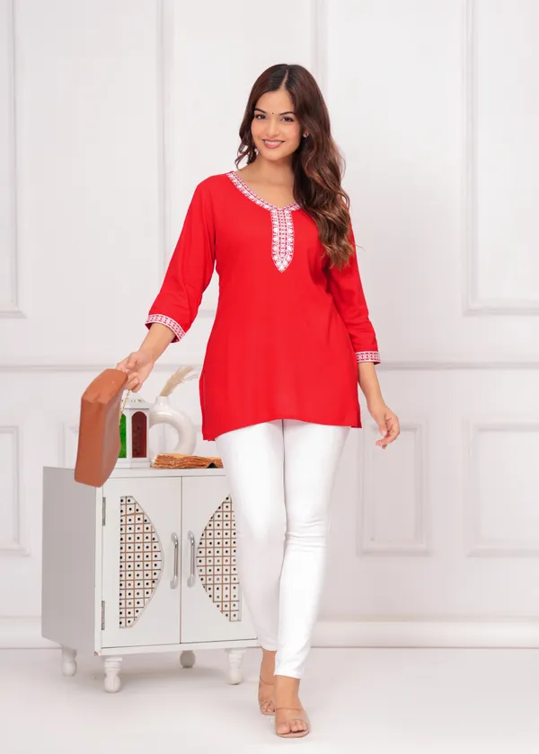 Red_Embroidered_A-Line_Kurtis_For_Women