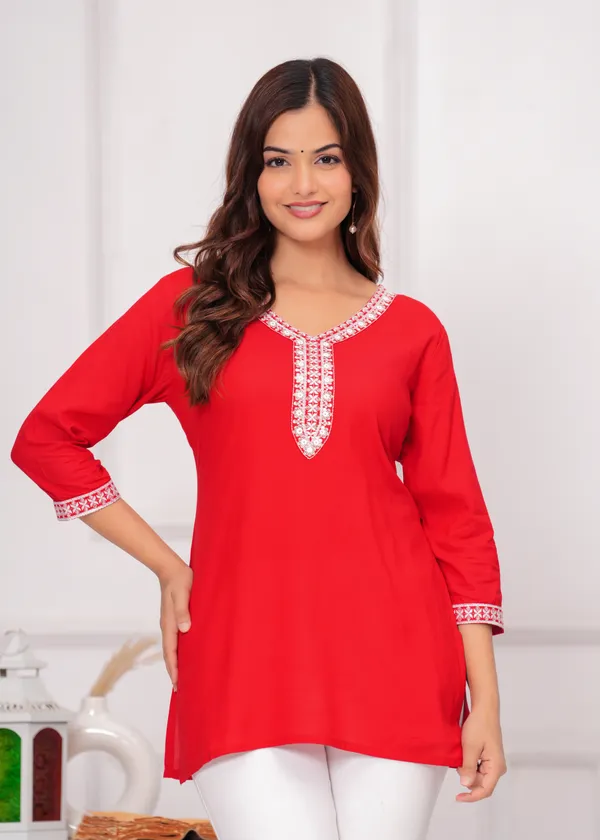 Red_Embroidered_A-Line_Kurtis_For_Women