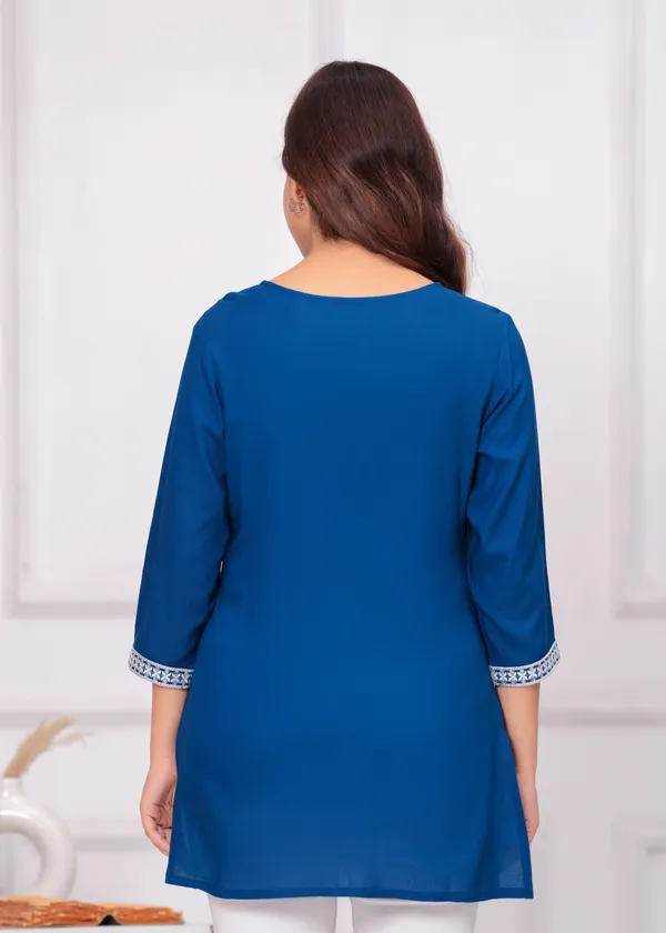 Petrol_Blue_V-Neck_Embroidered_Crop_Top_For_Women