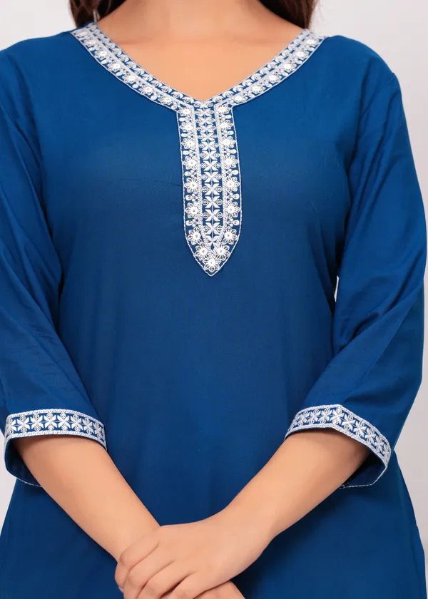 Petrol_Blue_V-Neck_Embroidered_Crop_Top_For_Women