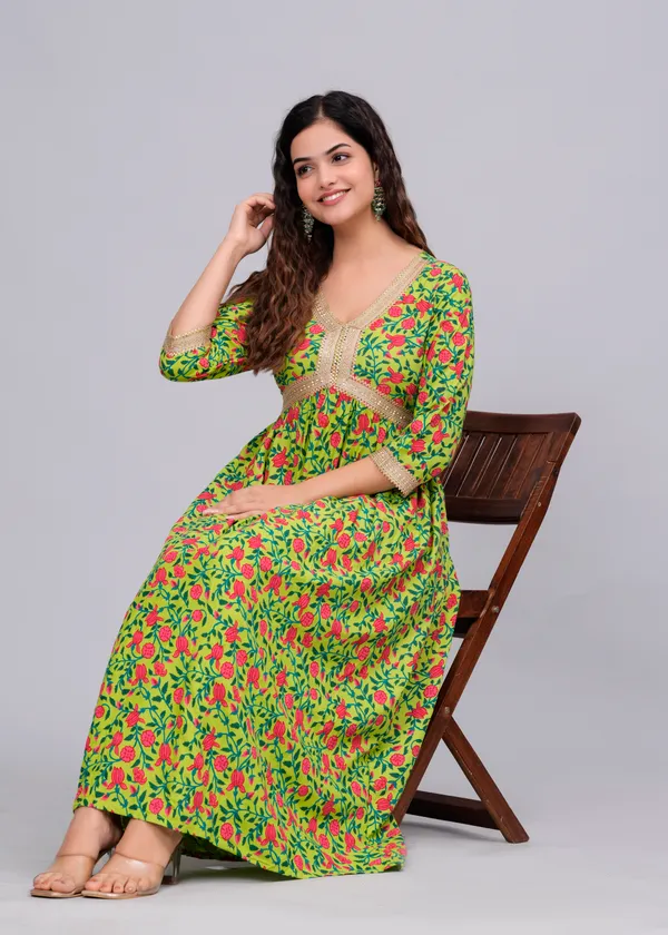 Parrot_Green_Floral_Printed_V-Neck_Fit_And_Flare_Ethnic_Maxi_Dress_For_Women