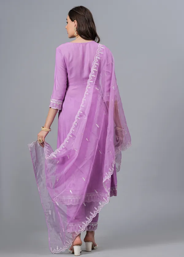 Light_Purple_Floral_Embroidered_Regular_Sequinned_Anarkali_Kurta_With_Palazzos_&_Dupatta_For_Women