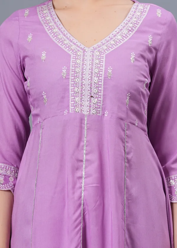 Light_Purple_Floral_Embroidered_Regular_Sequinned_Anarkali_Kurta_With_Palazzos_&_Dupatta_For_Women
