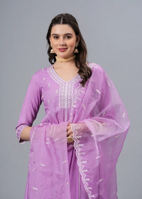 Light_Purple_Floral_Embroidered_Regular_Sequinned_Anarkali_Kurta_With_Palazzos_&_Dupatta_For_Women