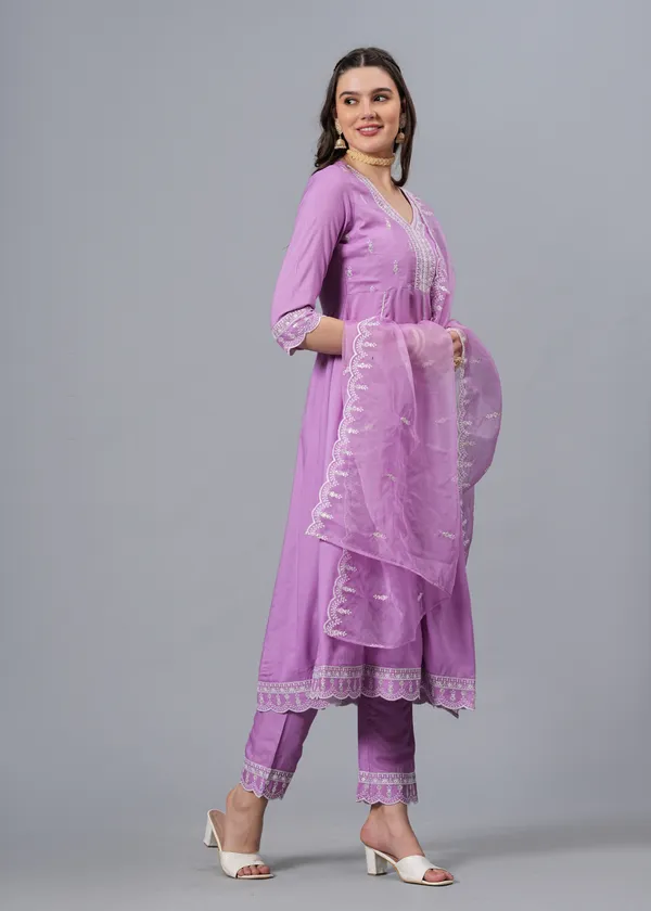 Light_Purple_Floral_Embroidered_Regular_Sequinned_Anarkali_Kurta_With_Palazzos_&_Dupatta_For_Women
