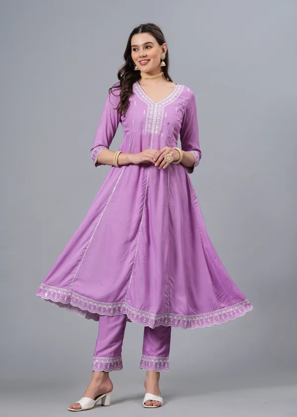 Light_Purple_Floral_Embroidered_Regular_Sequinned_Anarkali_Kurta_With_Palazzos_&_Dupatta_For_Women