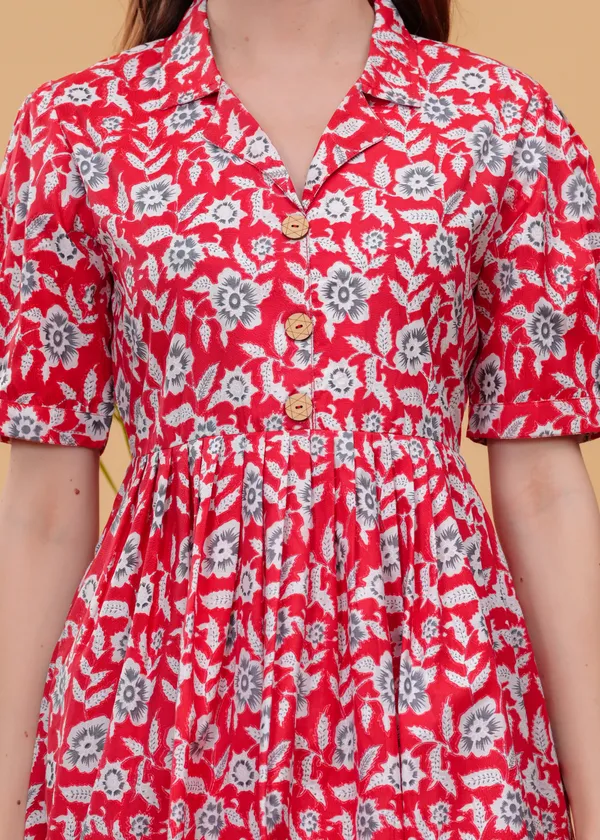 Red_Floral_Printed_Tunic_With_Trouser_Co-Ords_For_Women