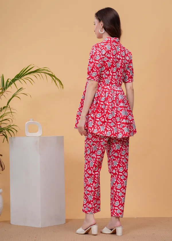 Red_Floral_Printed_Tunic_With_Trouser_Co-Ords_For_Women