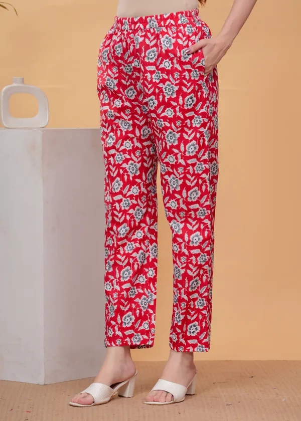 Red_Floral_Printed_Tunic_With_Trouser_Co-Ords_For_Women