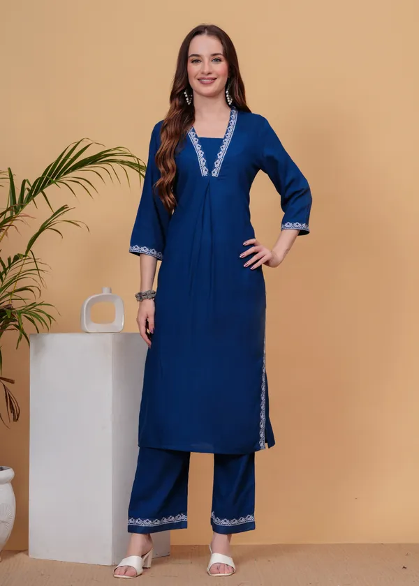 Petrol_Blue_Embroidered_Regular_Straight_Kurta_With_Palazzos_For_Women