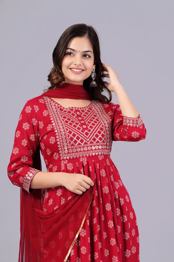 Red_Floral_Embroidered_Sequinned_Kurta_With_Palazzos_&_With_Dupatta_For_Women