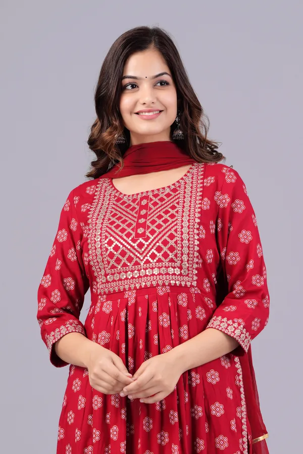 Red_Floral_Embroidered_Sequinned_Kurta_With_Palazzos_&_With_Dupatta_For_Women