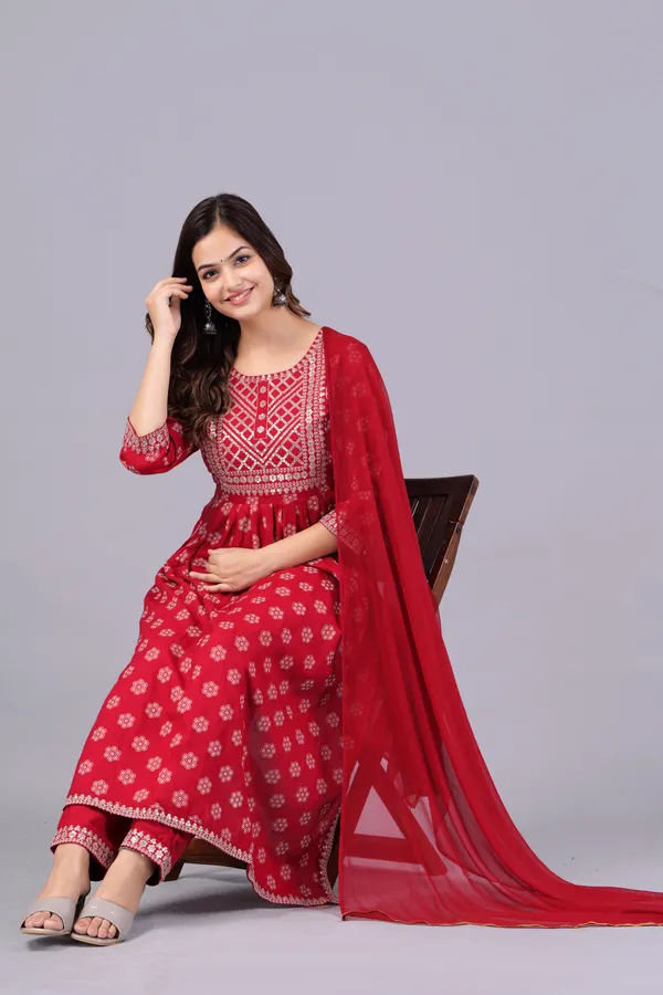 Red_Floral_Embroidered_Sequinned_Kurta_With_Palazzos_&_With_Dupatta_For_Women