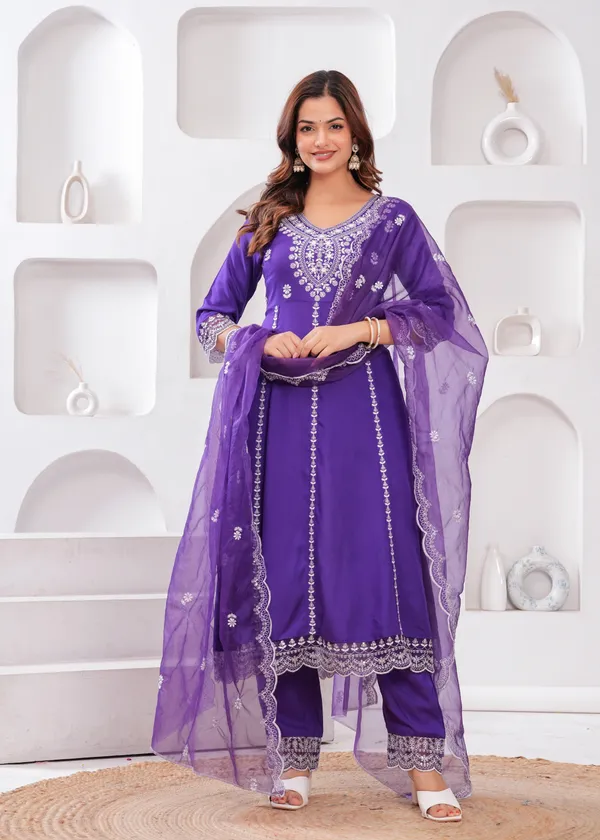 Purple_Floral_Embroidered_Thread_Work_Anarkali_Kurta_With_Palazzos_&_Dupatta_For_Women
