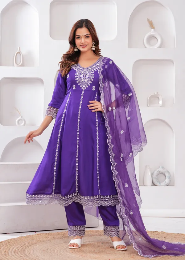 Purple_Floral_Embroidered_Thread_Work_Anarkali_Kurta_With_Palazzos_&_Dupatta_For_Women