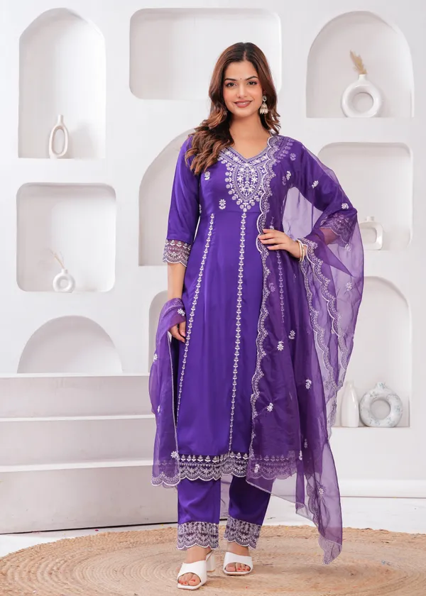 Purple_Floral_Embroidered_Thread_Work_Anarkali_Kurta_With_Palazzos_&_Dupatta_For_Women