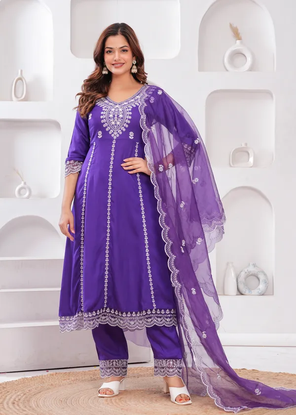 Purple_Floral_Embroidered_Thread_Work_Anarkali_Kurta_With_Palazzos_&_Dupatta_For_Women