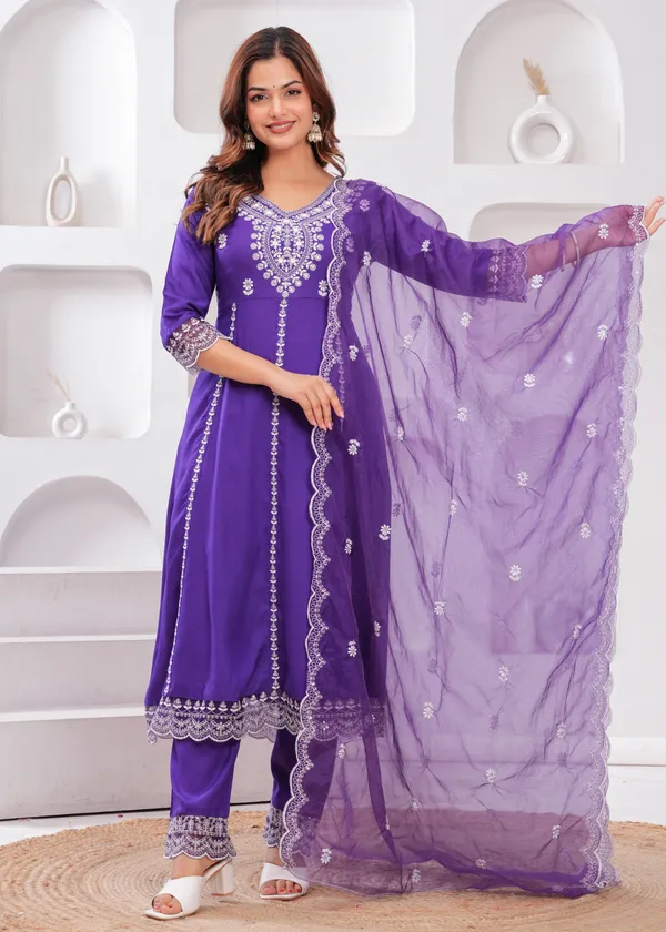 Purple_Floral_Embroidered_Thread_Work_Anarkali_Kurta_With_Palazzos_&_Dupatta_For_Women