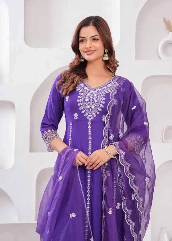 Purple_Floral_Embroidered_Thread_Work_Anarkali_Kurta_With_Palazzos_&_Dupatta_For_Women
