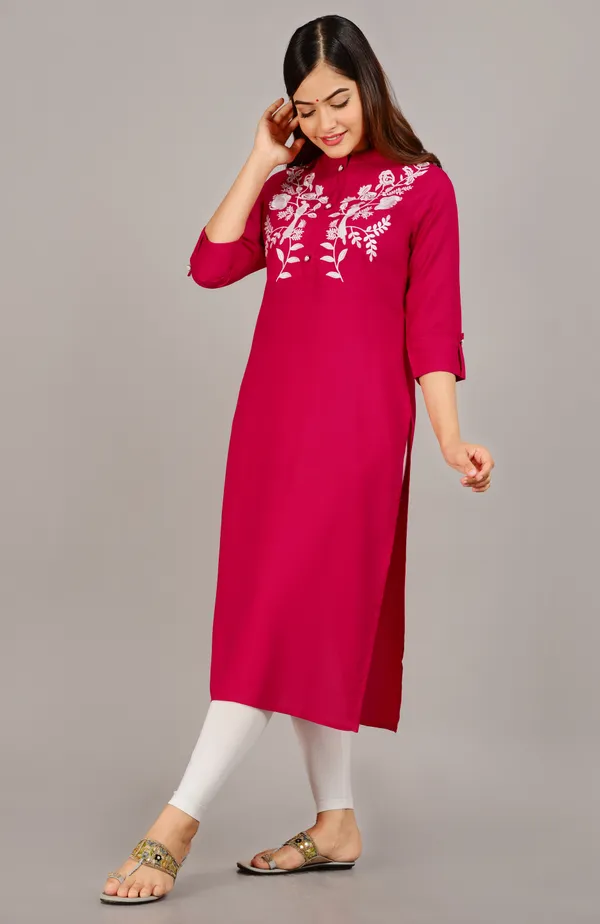 Dark_Pink_Embroidered_Straight_Kurta_For_Women