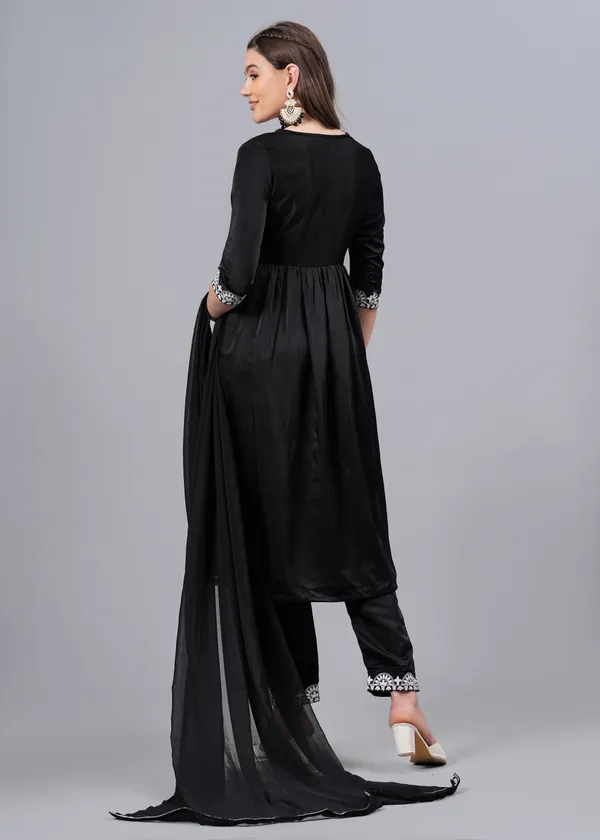 Black_Embroidered_Regular_Thread_Work_Straight_Kurta_With_Trousers_&_Dupatta_For_Women