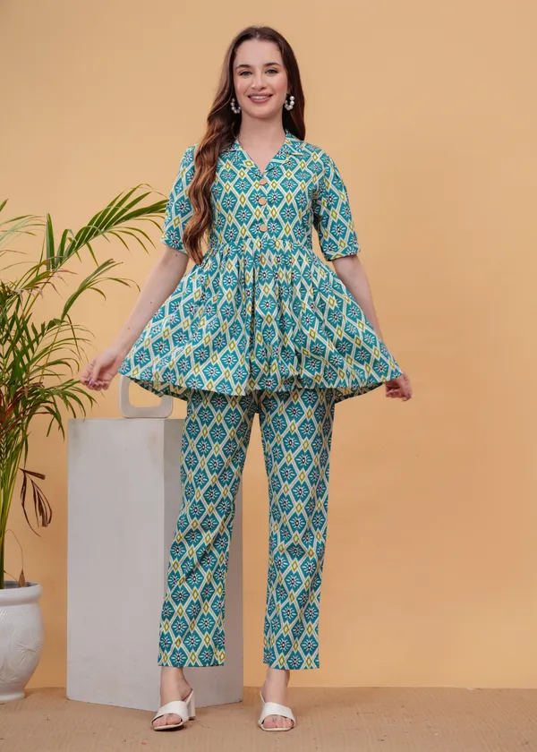 Sky_Printed_Pure_Cotton_Tunic_With_Trouser_Co-Ords_For_Women