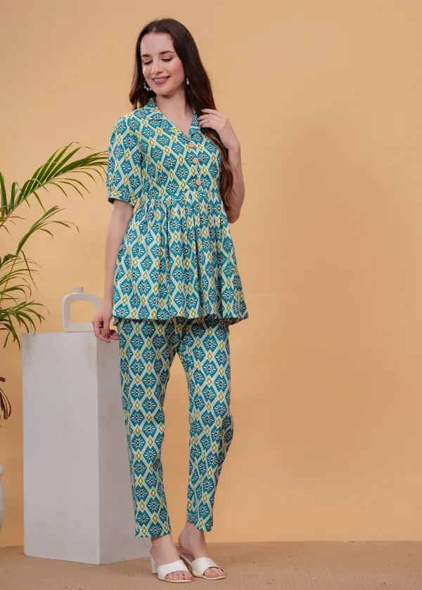 Sky_Printed_Pure_Cotton_Tunic_With_Trouser_Co-Ords_For_Women