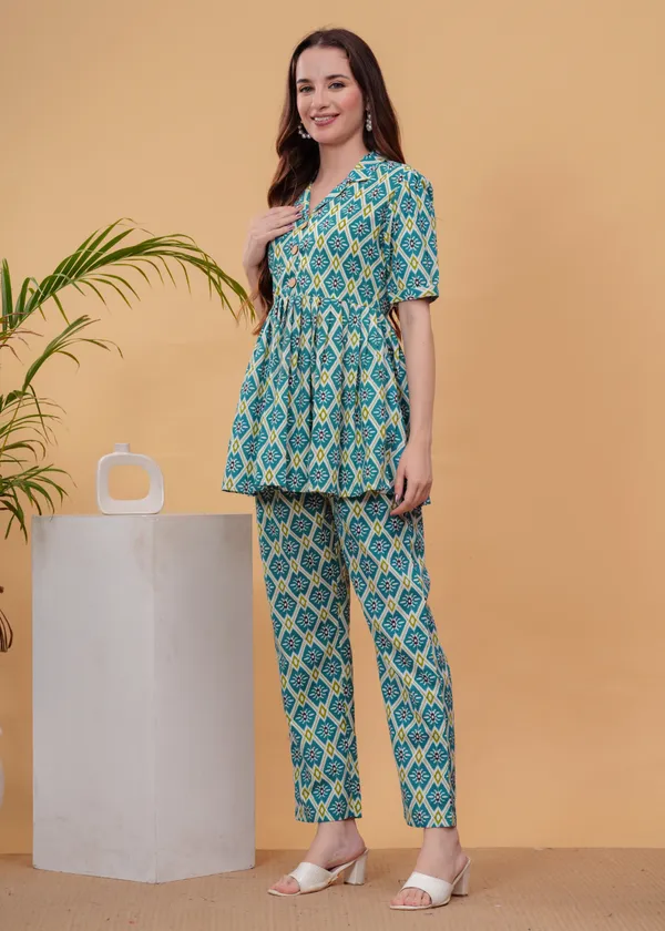 Sky_Printed_Pure_Cotton_Tunic_With_Trouser_Co-Ords_For_Women