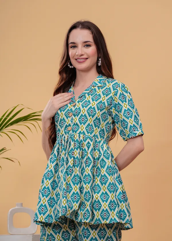 Sky_Printed_Pure_Cotton_Tunic_With_Trouser_Co-Ords_For_Women
