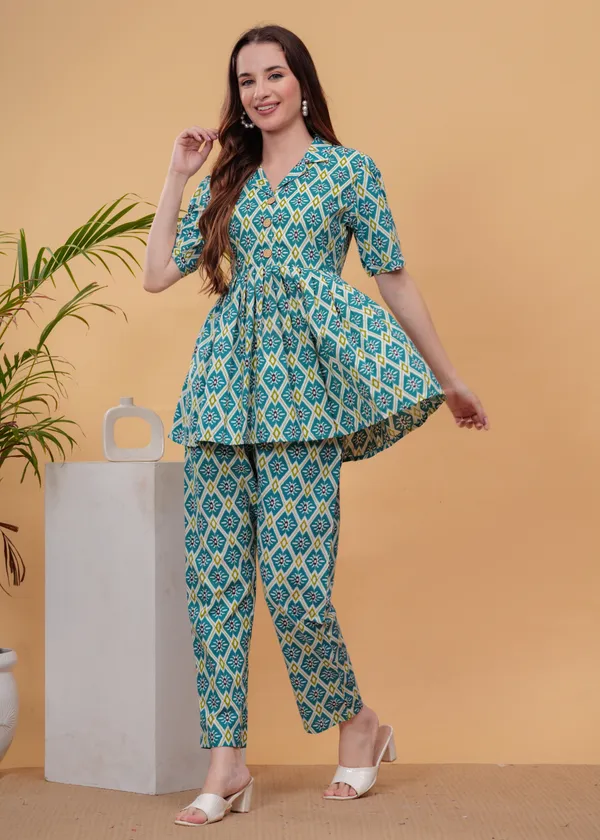 Sky_Printed_Pure_Cotton_Tunic_With_Trouser_Co-Ords_For_Women