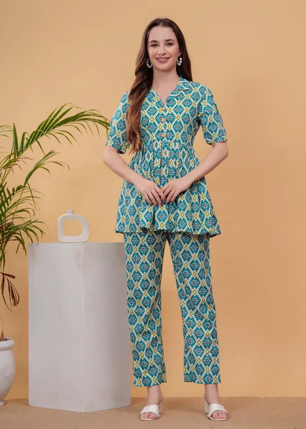 Sky_Printed_Pure_Cotton_Tunic_With_Trouser_Co-Ords_For_Women