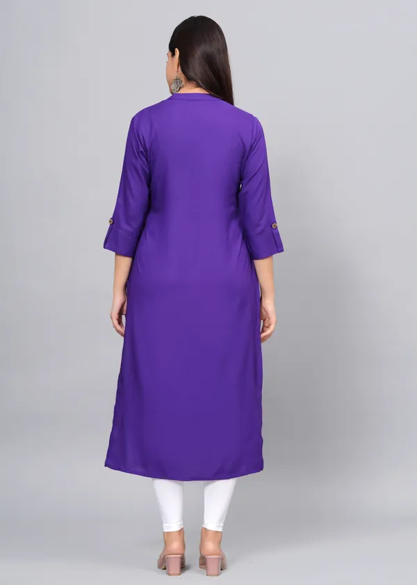 Wine_Mandarin_Collar_Roll-Up_Sleeves_Straight_Kurta_For_Women