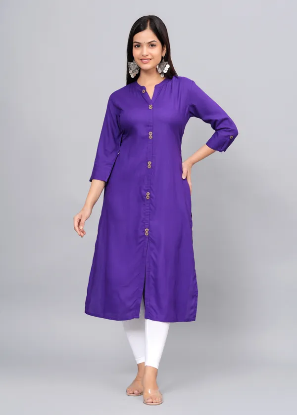 Wine_Mandarin_Collar_Roll-Up_Sleeves_Straight_Kurta_For_Women