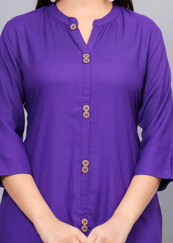 Wine_Mandarin_Collar_Roll-Up_Sleeves_Straight_Kurta_For_Women