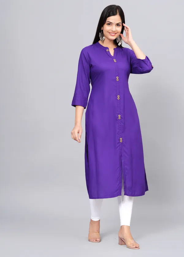 Wine_Mandarin_Collar_Roll-Up_Sleeves_Straight_Kurta_For_Women